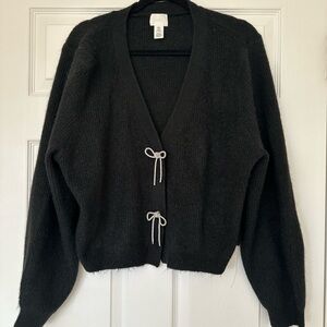 H&M Black Cardigan with Bow Accents